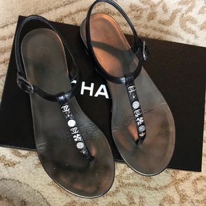 Chanel black and dark silver(ruthenium) sandals